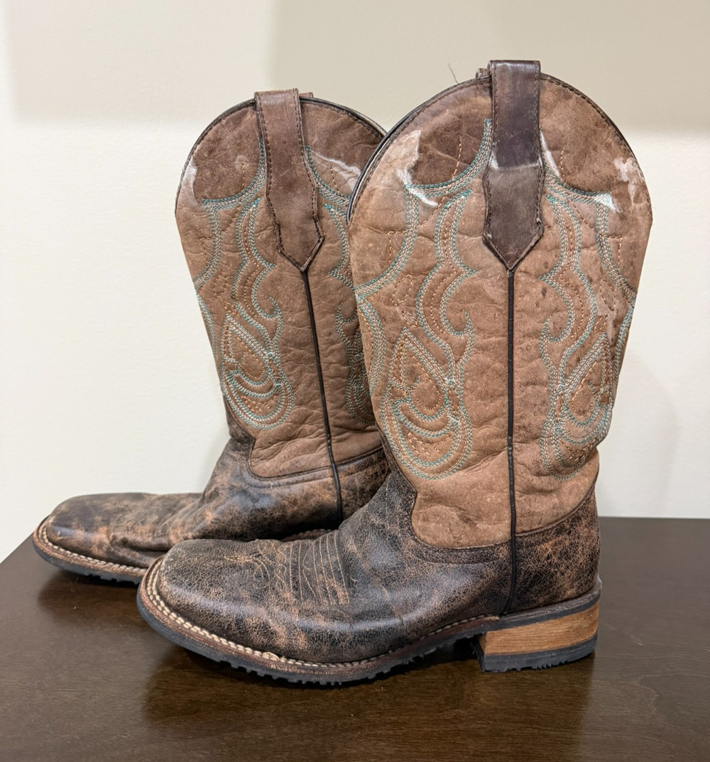 Circle G Distressed Leather Western Boots Women’s 8 Brown Teal Cowgirl Cowboy